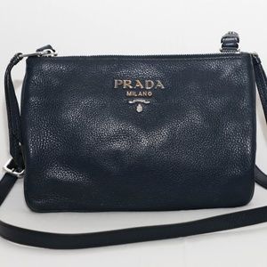 Prada Navy Blue Vitello Phenix Bandoliera Leather Crossbody Bag